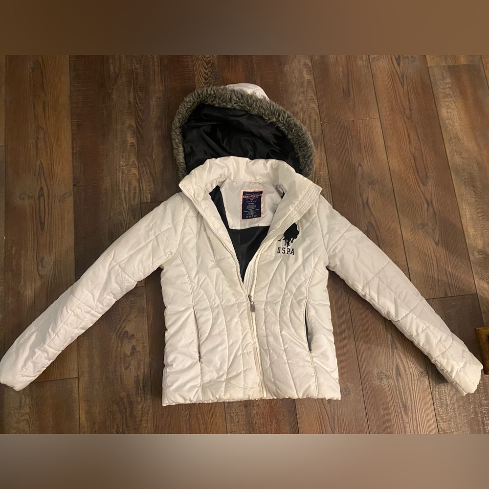 U.S. Polo Assn. White Quilted Jacket with Black Logo